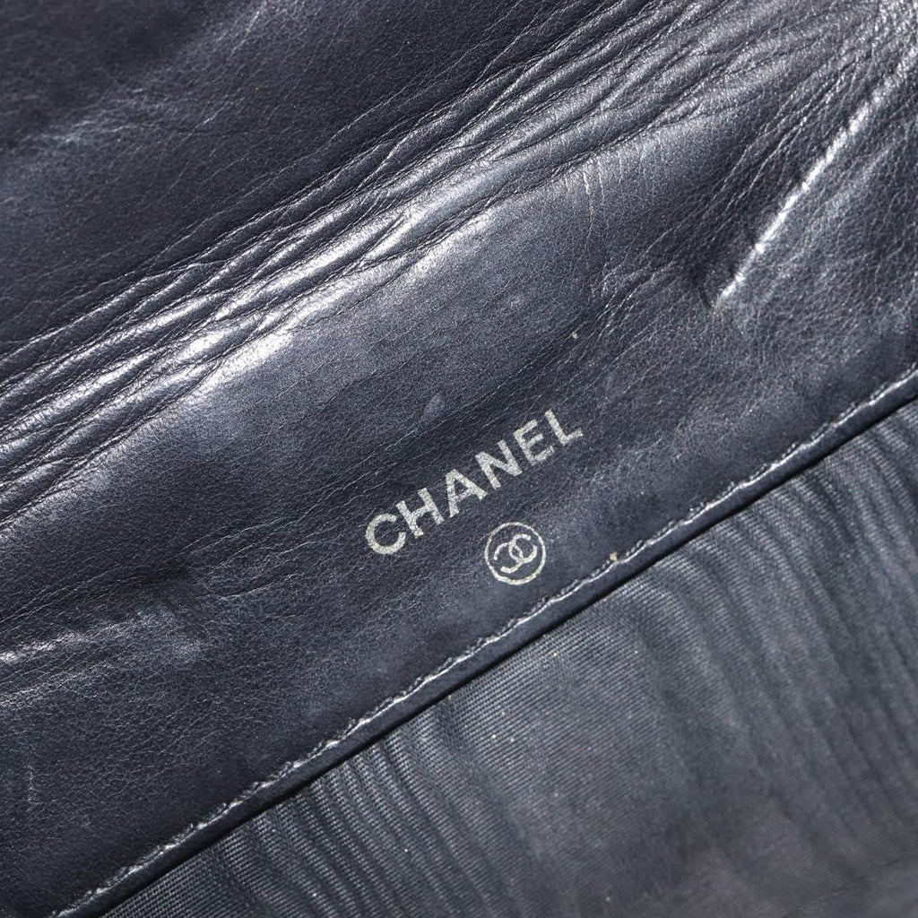CHANEL Wallet Caviar Skin Black Gold CC Auth 208447