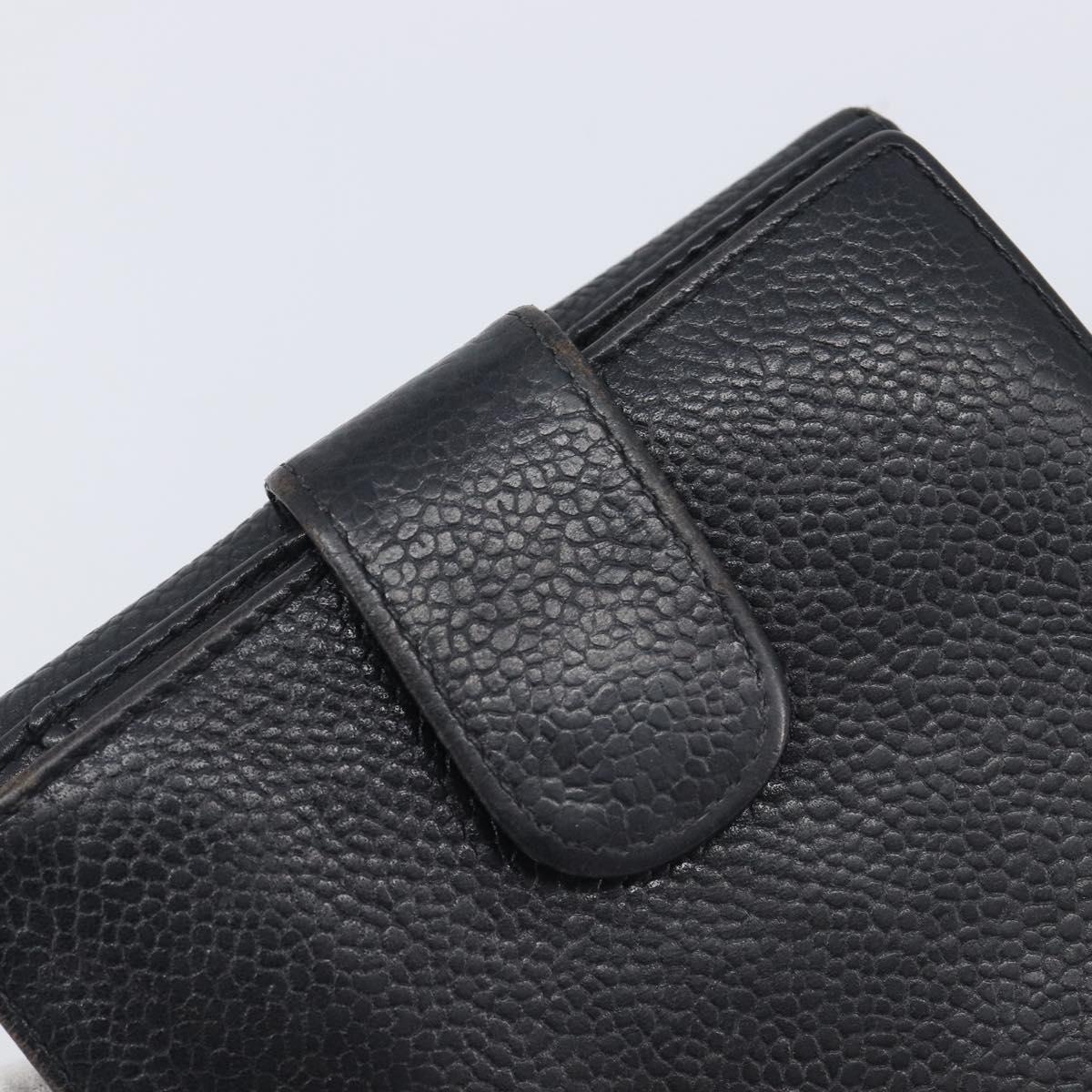 CHANEL Wallet Caviar Skin Black Gold CC Auth 208447