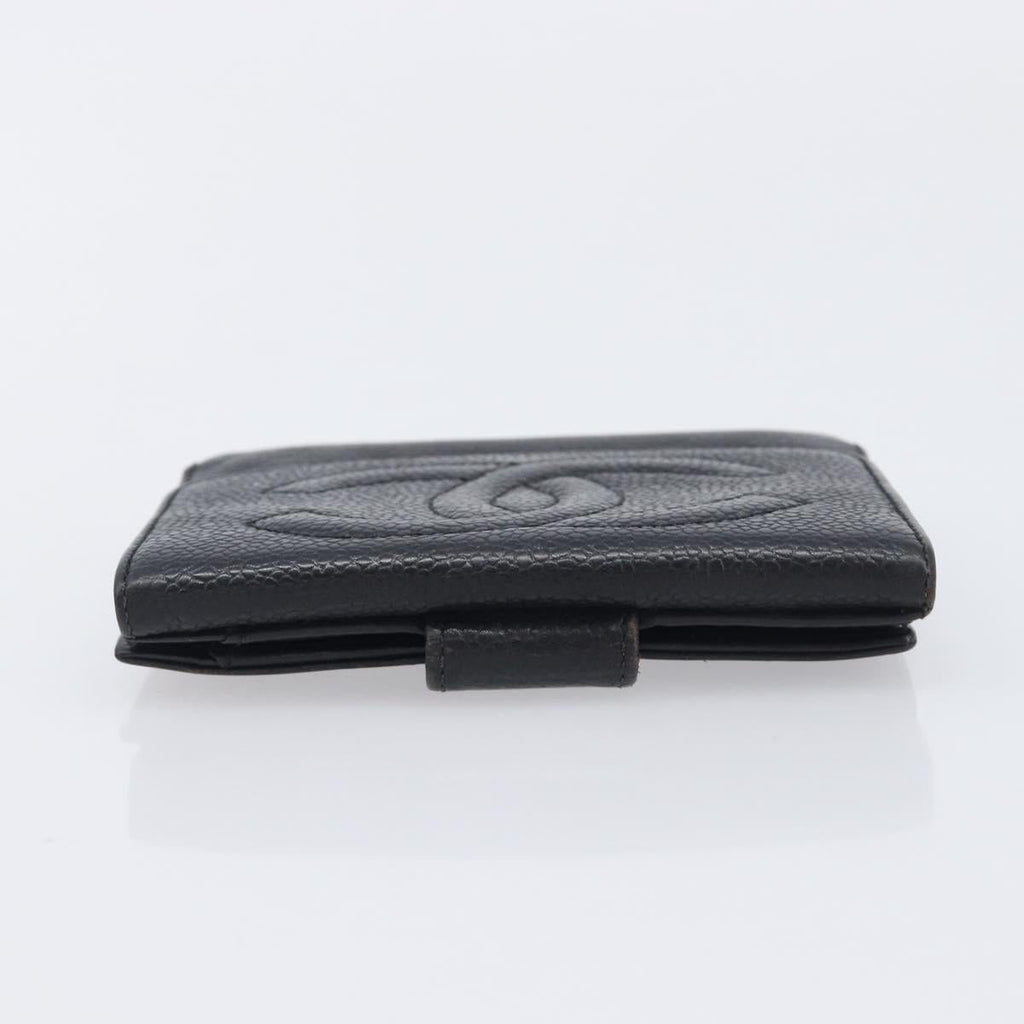 CHANEL Wallet Caviar Skin Black Gold CC Auth 208447