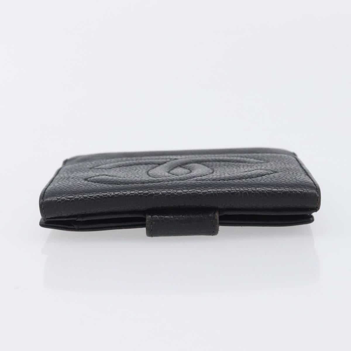 CHANEL Wallet Caviar Skin Black Gold CC Auth 208447