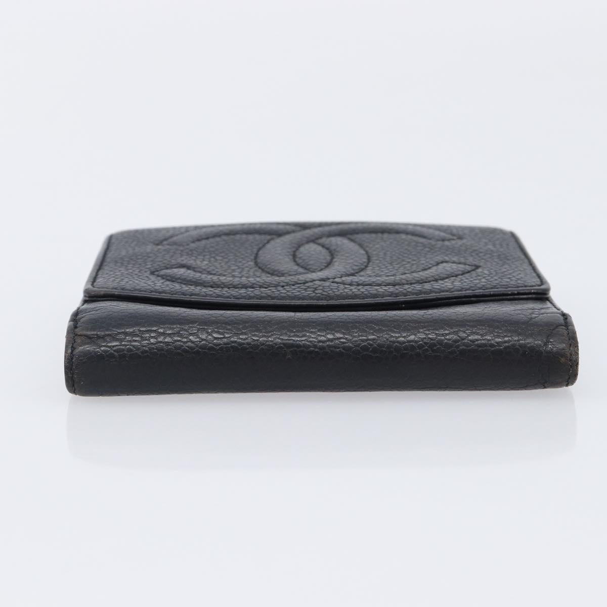 CHANEL Wallet Caviar Skin Black Gold CC Auth 208447