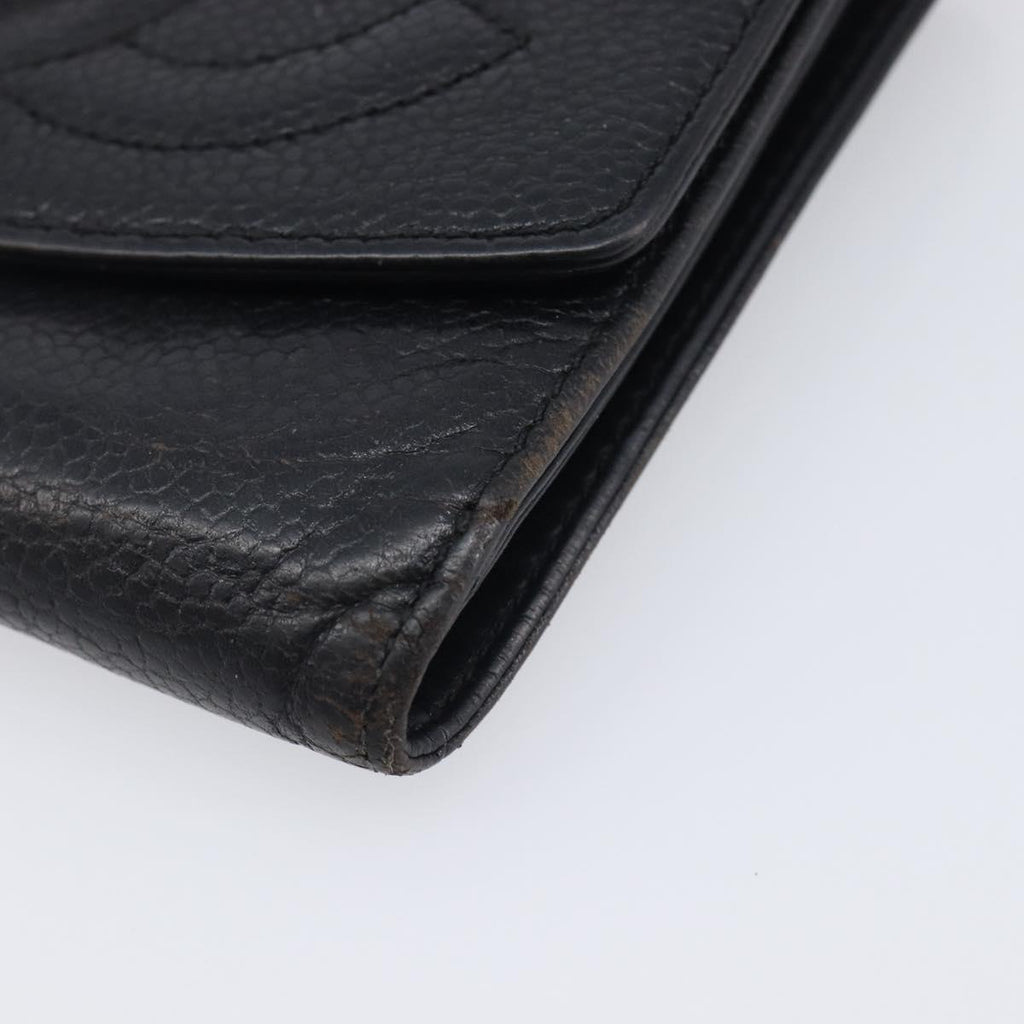 CHANEL Wallet Caviar Skin Black Gold CC Auth 208447