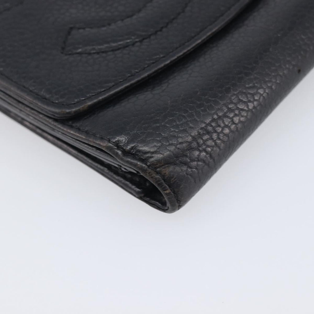 CHANEL Wallet Caviar Skin Black Gold CC Auth 208447