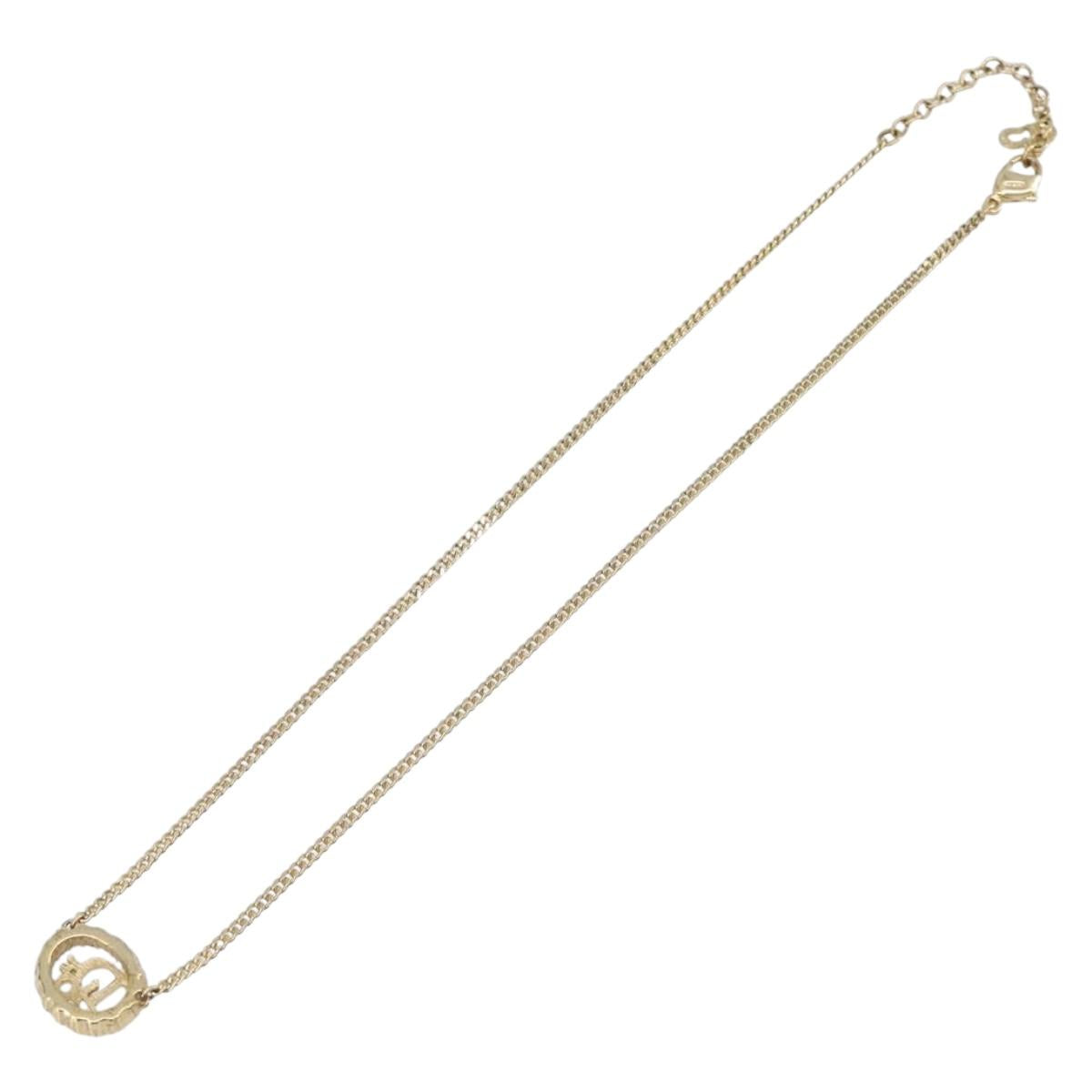 Christian Dior Necklace Metal Gold Tone Auth 208534