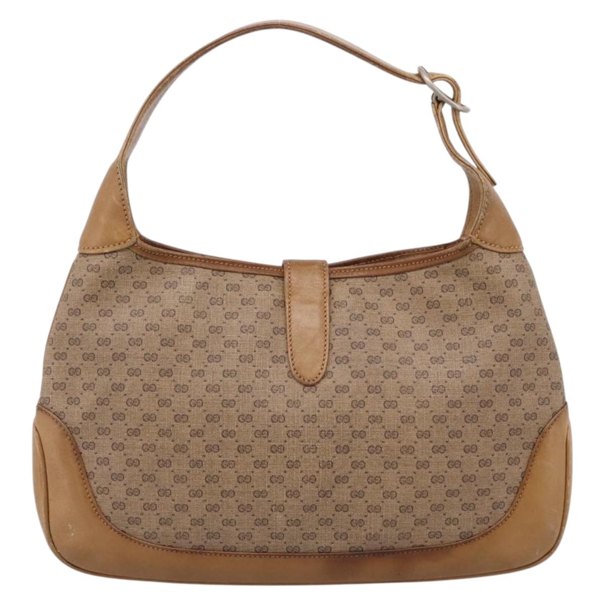 GUCCI Micro GG Supreme Jackie Hand Bag PVC Beige Gold Auth 208663