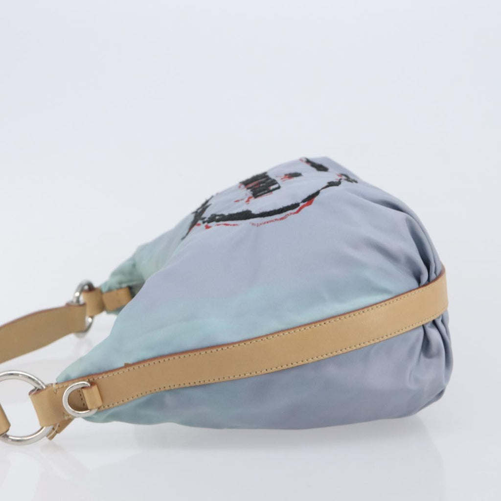 PRADA Shoulder Bag Nylon Light Blue Silver Auth 208746