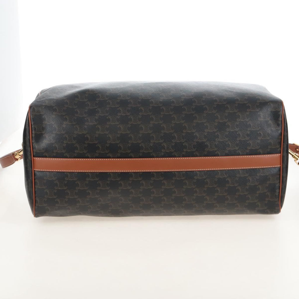 CELINE Triomphe Boston Bag PVC Leather 2way Black Gold Auth 209001SAM