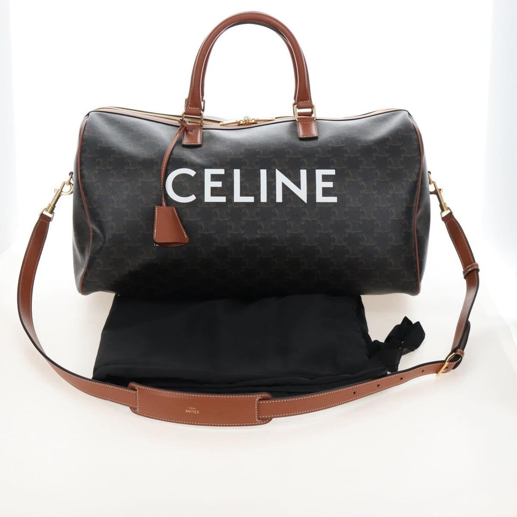 CELINE Triomphe Boston Bag PVC Leather 2way Black Gold Auth 209001SAM