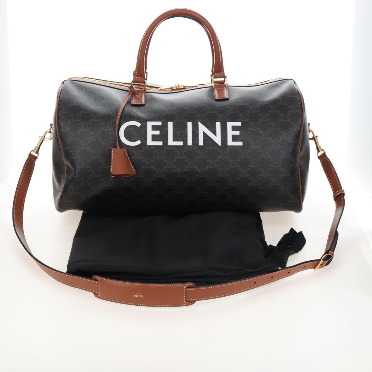 CELINE Triomphe Boston Bag PVC Leather 2way Black Gold Auth 209001SAM