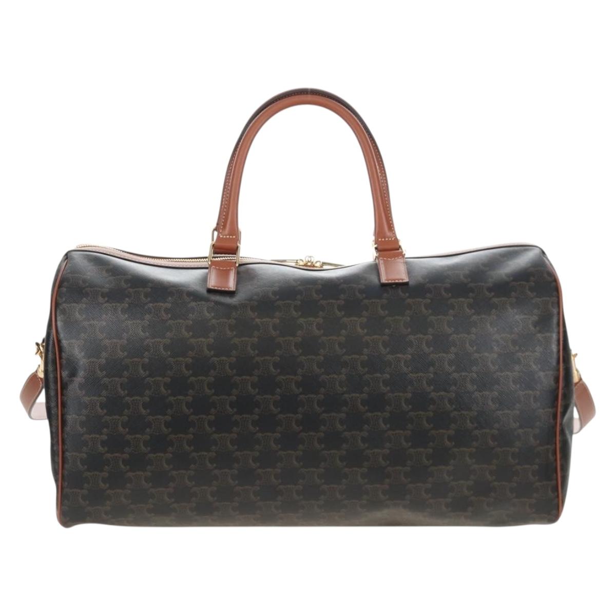 CELINE Triomphe Boston Bag PVC Leather 2way Black Gold Auth 209001SAM