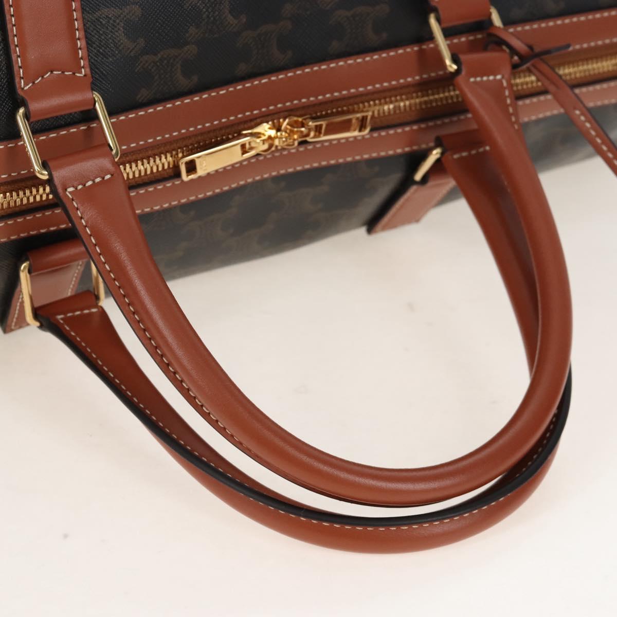 CELINE Triomphe Boston Bag PVC Leather 2way Black Gold Auth 209001SAM