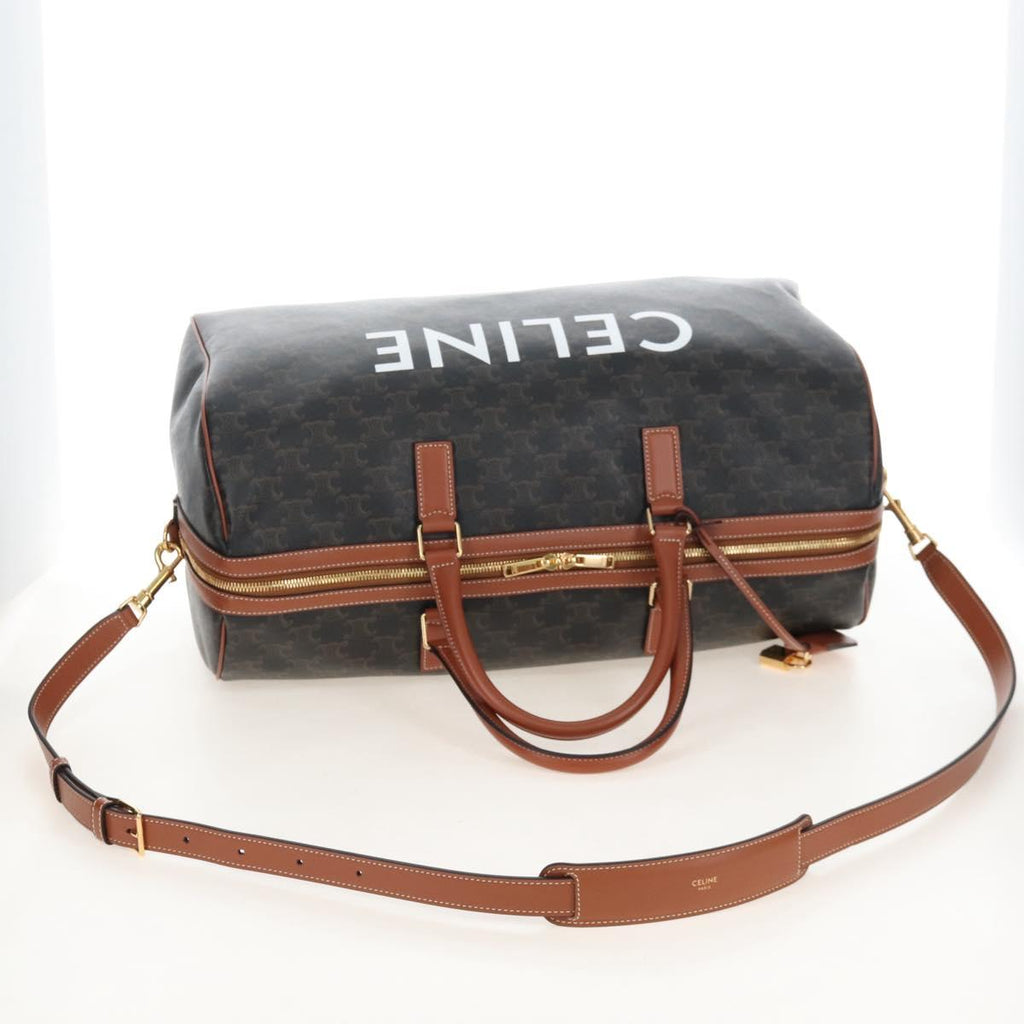 CELINE Triomphe Boston Bag PVC Leather 2way Black Gold Auth 209001SAM