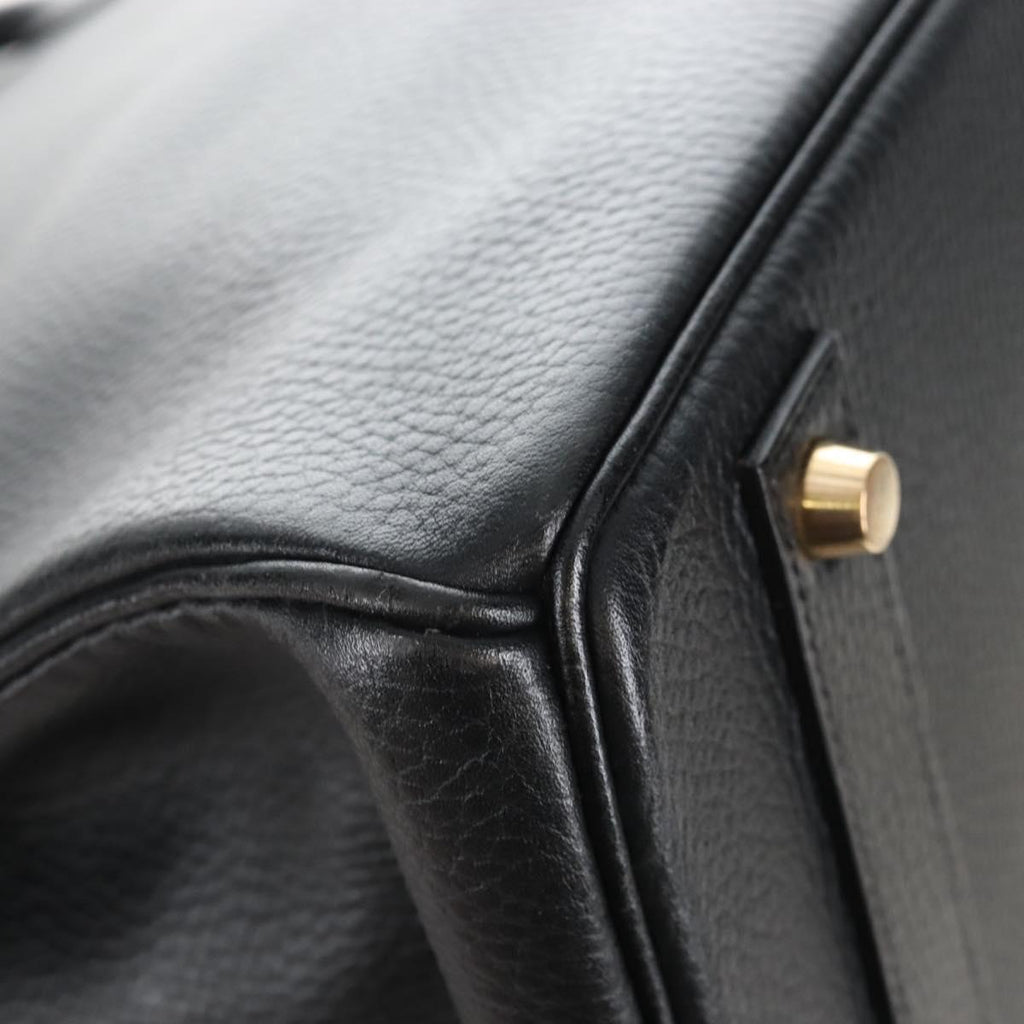 HERMES Birkin 40 Hand Bag Taurillon Clemence Black Gold Tone Auth 209093SM