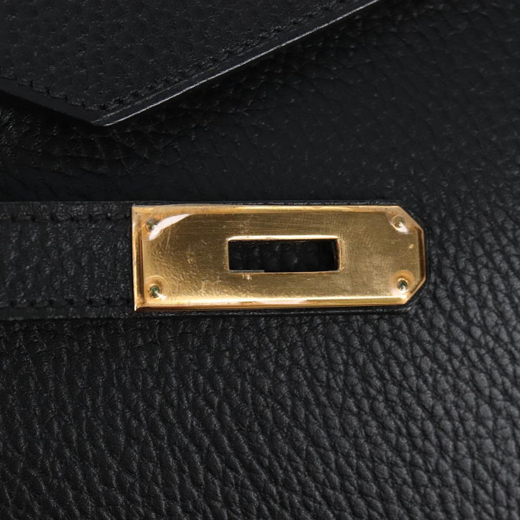 HERMES Birkin 40 Hand Bag Taurillon Clemence Black Gold Tone Auth 209093SM