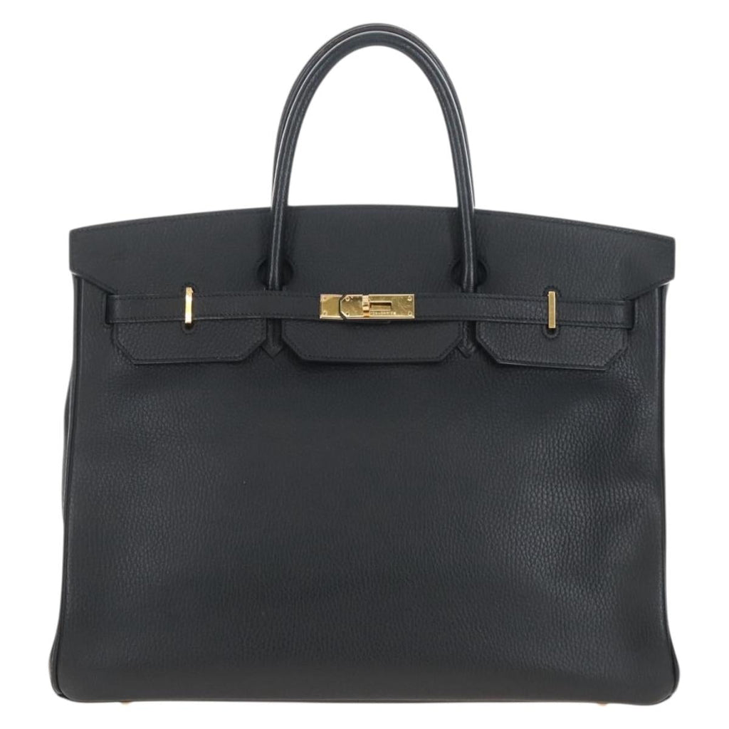 HERMES Birkin 40 Hand Bag Taurillon Clemence Black Gold Tone Auth 209093SM