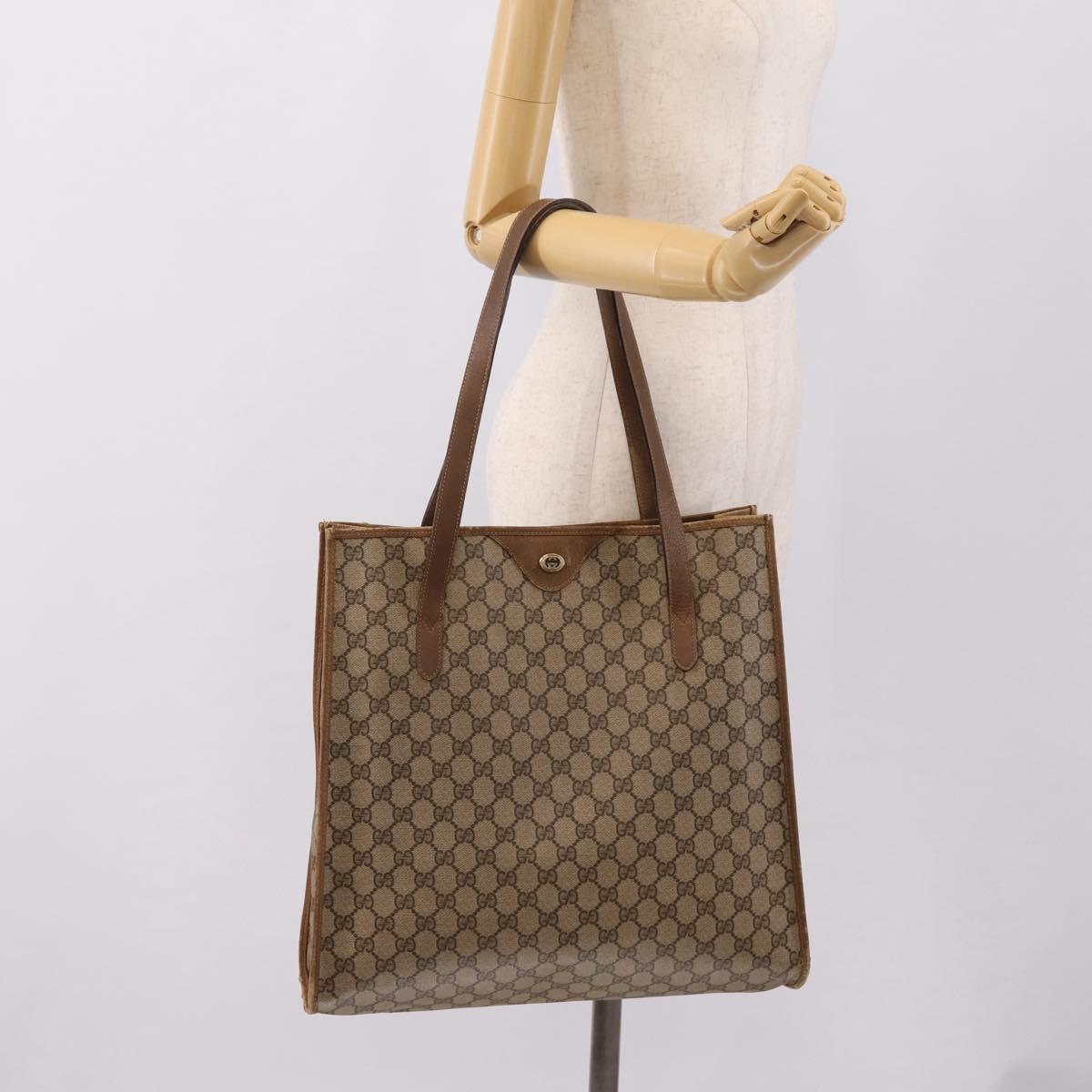 GUCCI GG Supreme Tote Bag PVC Beige Gold Tone 40 02 998 Auth 209148