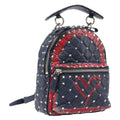 Valentino Studs Backpack Leather Navy Gold Tone Auth 209184