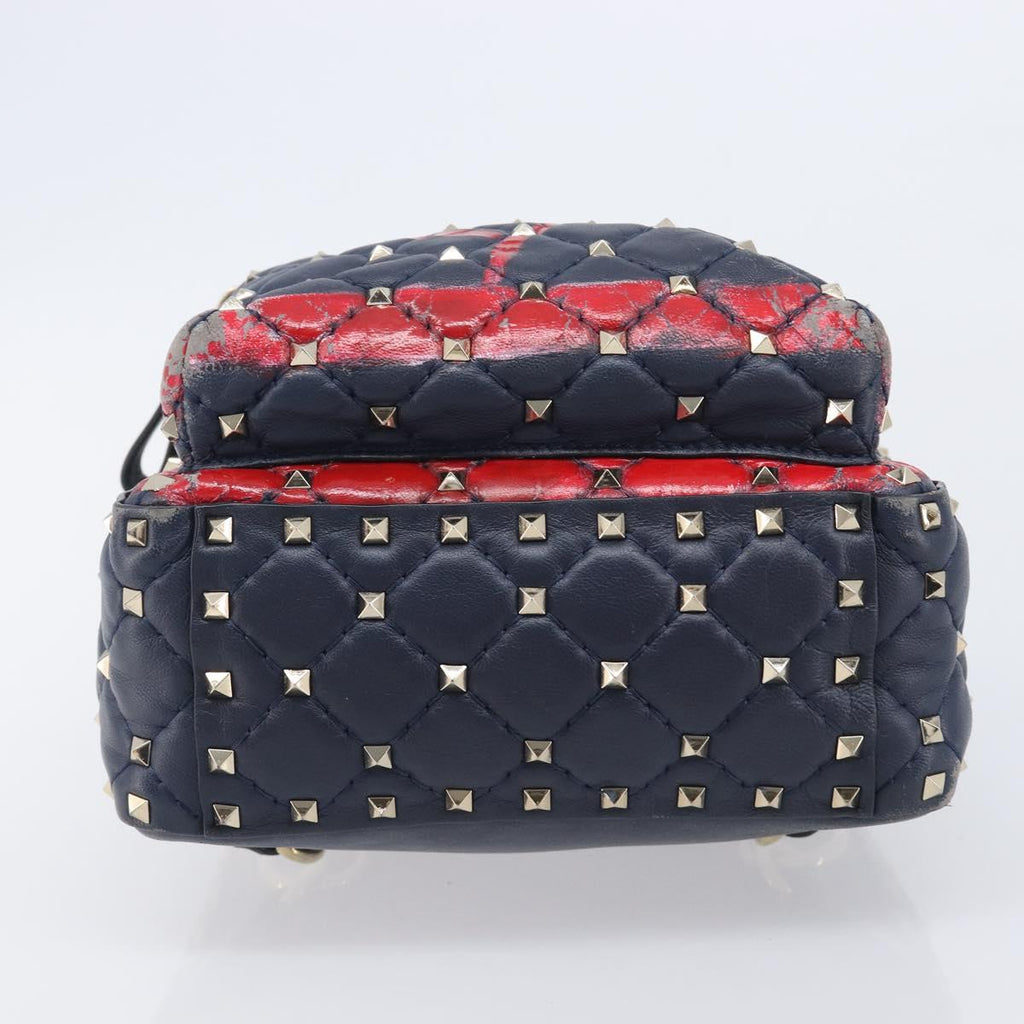 Valentino Studs Backpack Leather Navy Gold Tone Auth 209184
