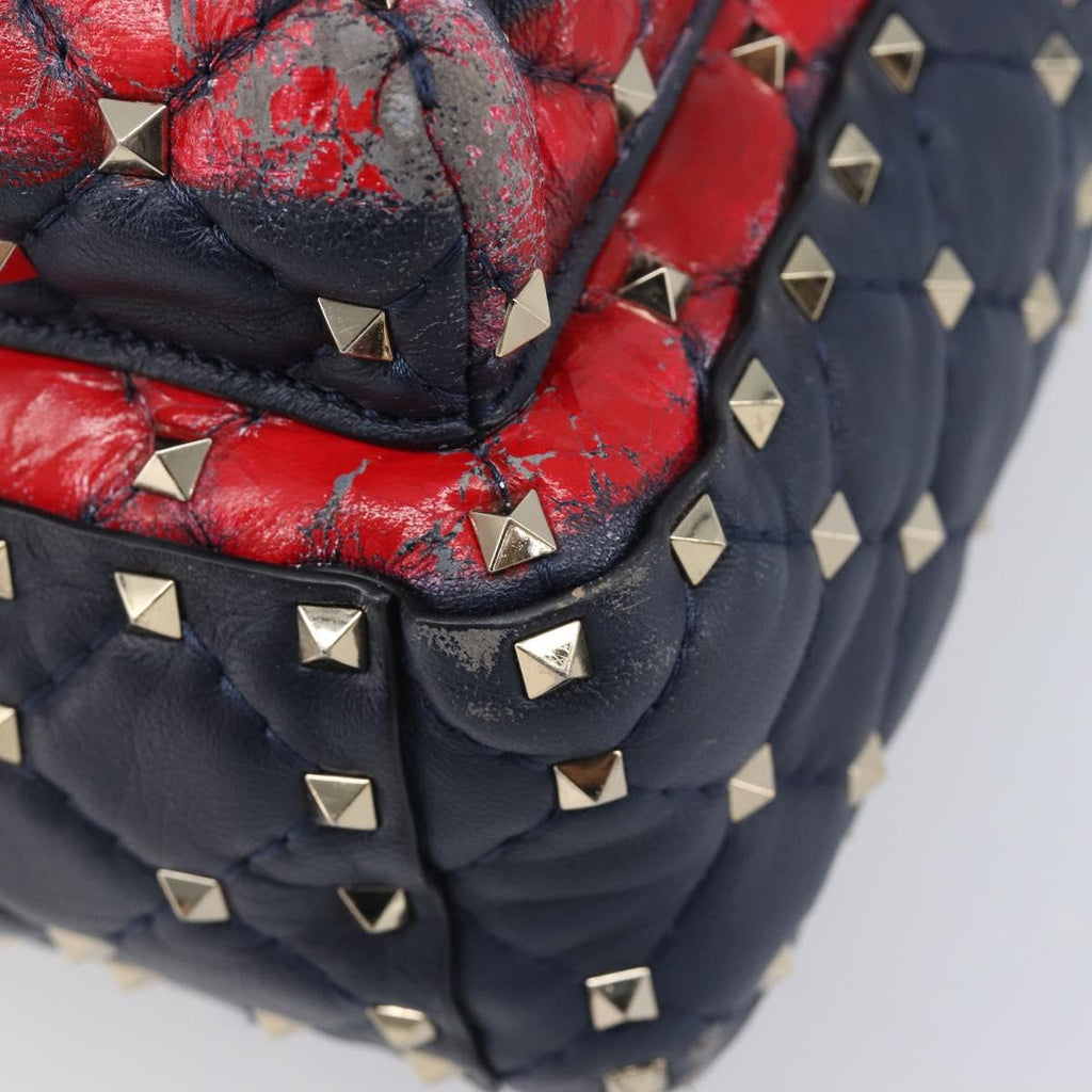 Valentino Studs Backpack Leather Navy Gold Tone Auth 209184