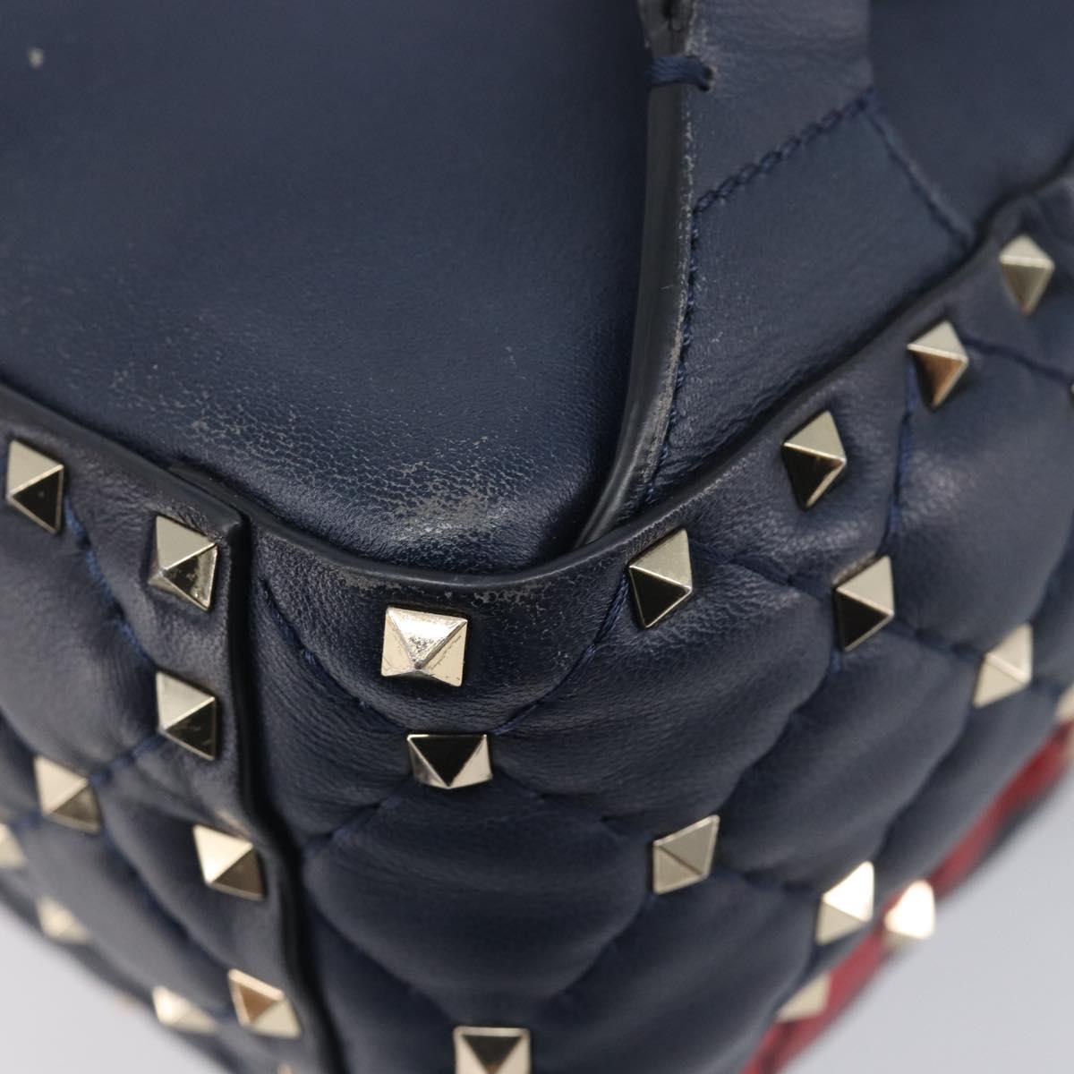 Valentino Studs Backpack Leather Navy Gold Tone Auth 209184