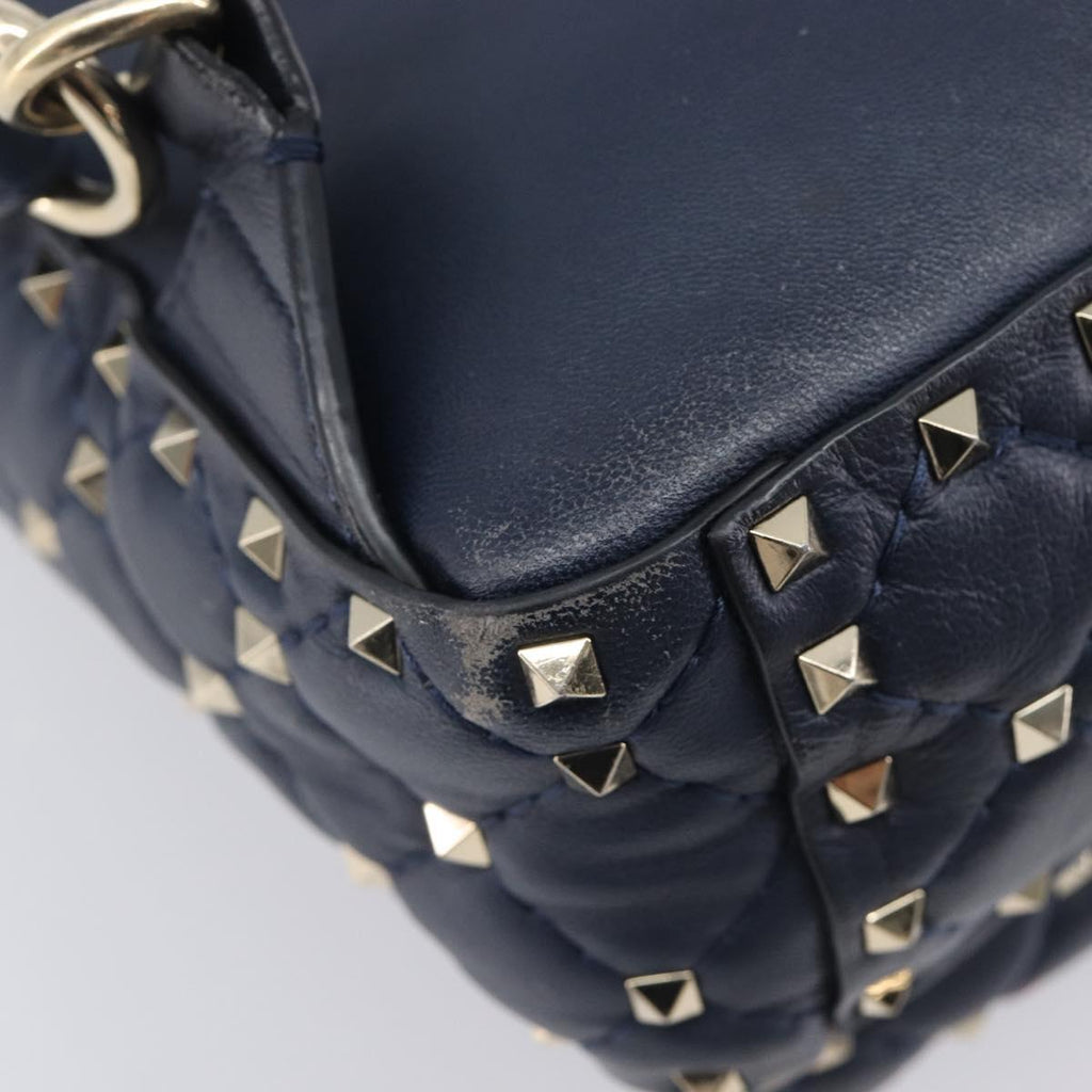 Valentino Studs Backpack Leather Navy Gold Tone Auth 209184