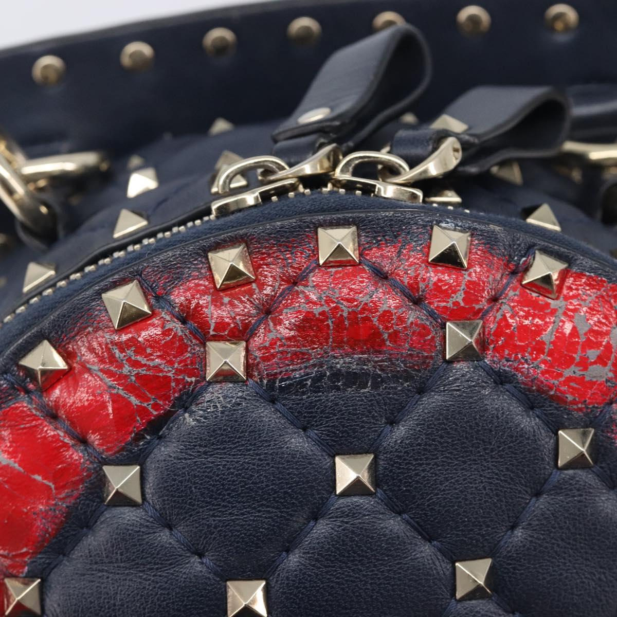 Valentino Studs Backpack Leather Navy Gold Tone Auth 209184