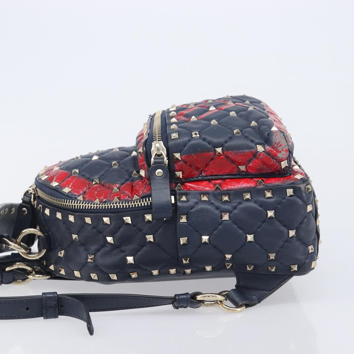 Valentino Studs Backpack Leather Navy Gold Tone Auth 209184