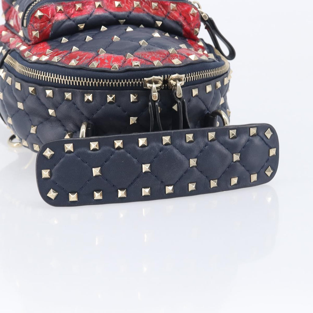 Valentino Studs Backpack Leather Navy Gold Tone Auth 209184