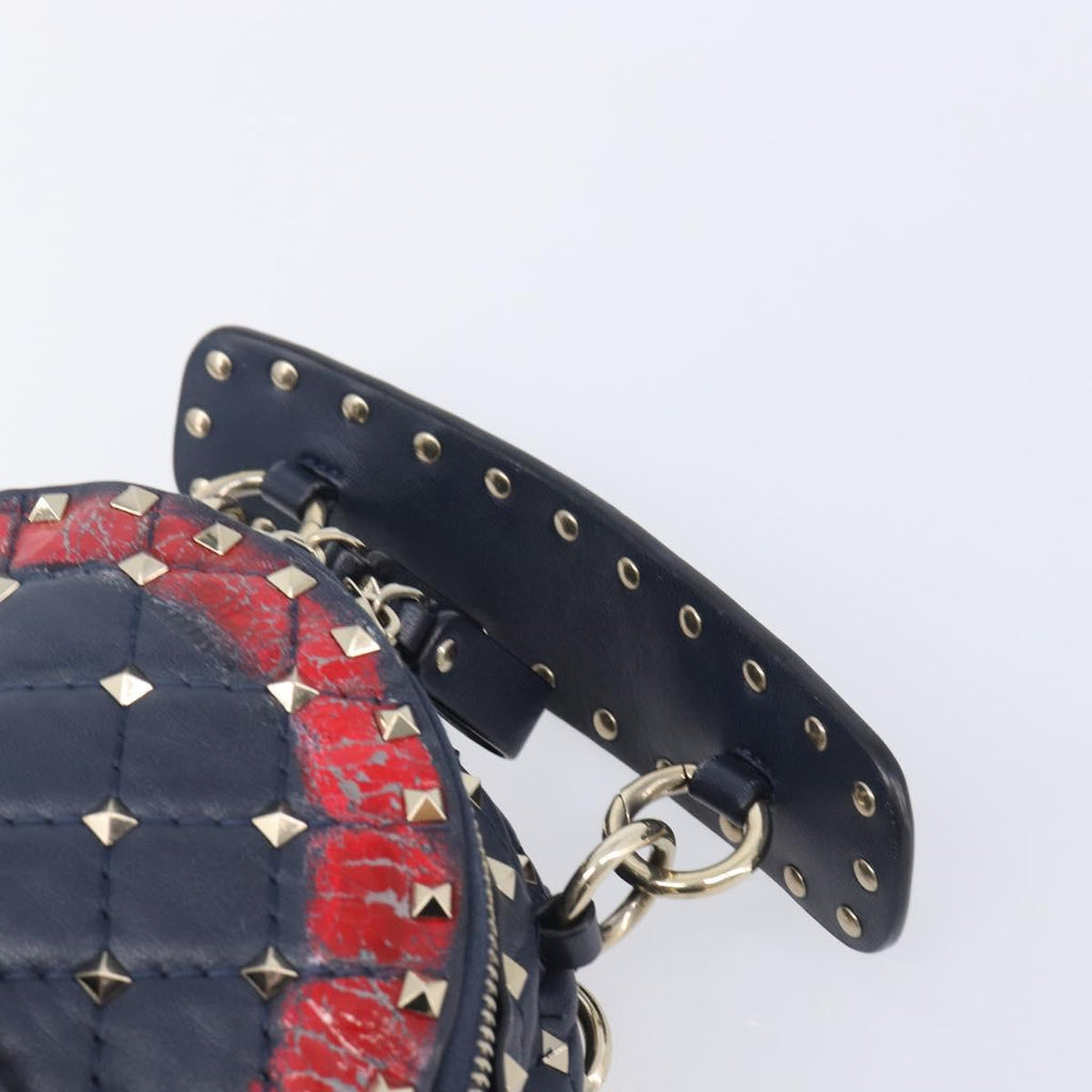 Valentino Studs Backpack Leather Navy Gold Tone Auth 209184