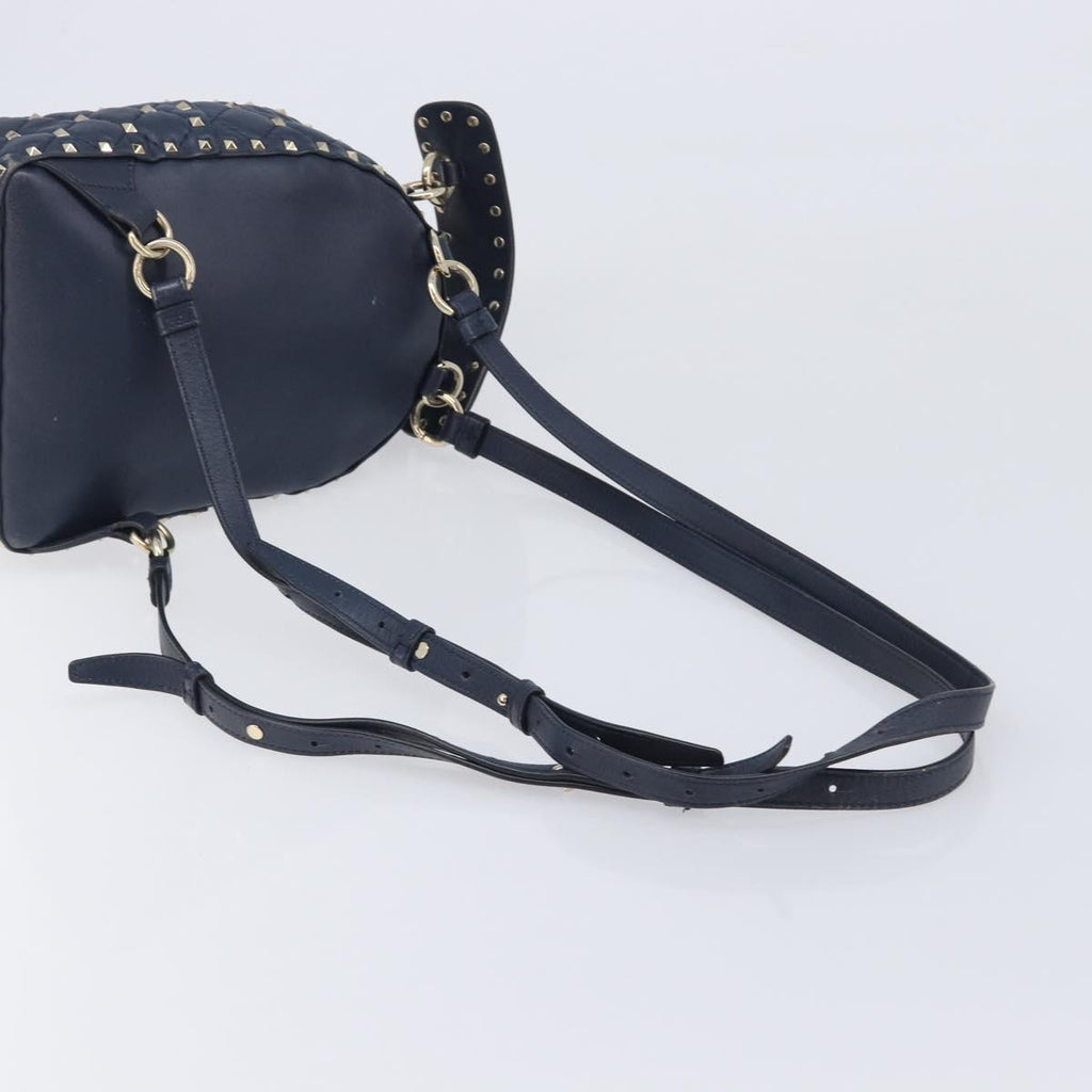 Valentino Studs Backpack Leather Navy Gold Tone Auth 209184