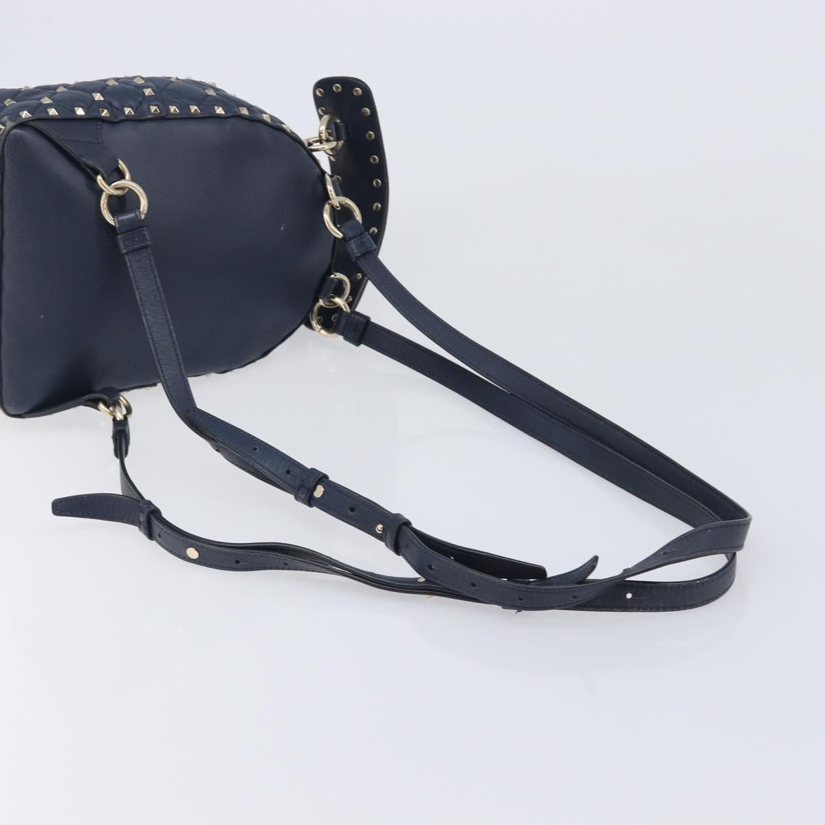 Valentino Studs Backpack Leather Navy Gold Tone Auth 209184