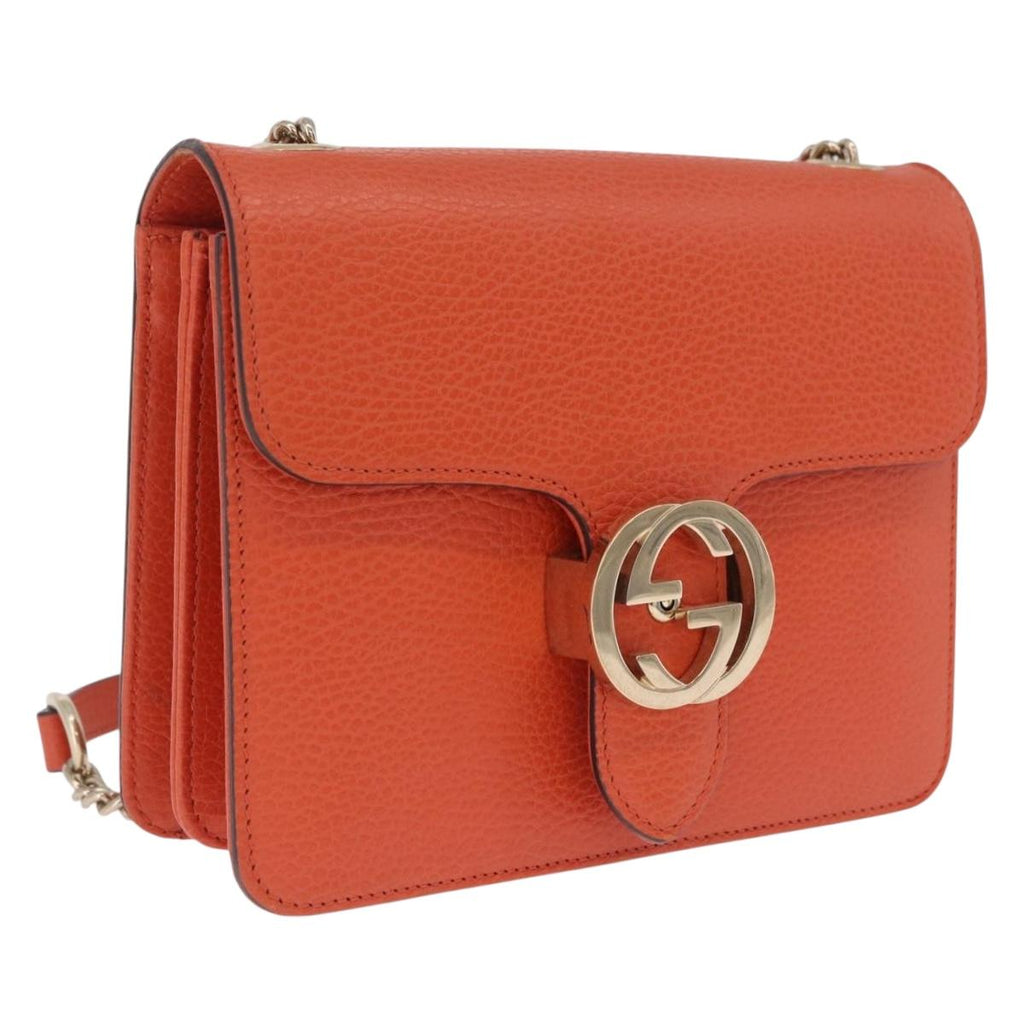 GUCCI Interlocking G Chain Bag Leather Outlet Orange Gold 510304 Auth 209361V