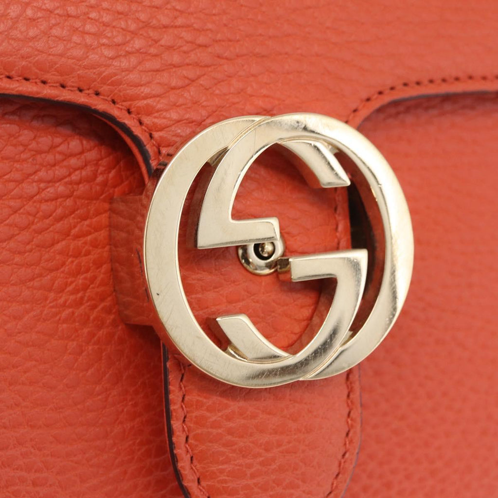 GUCCI Interlocking G Chain Bag Leather Outlet Orange Gold 510304 Auth 209361V