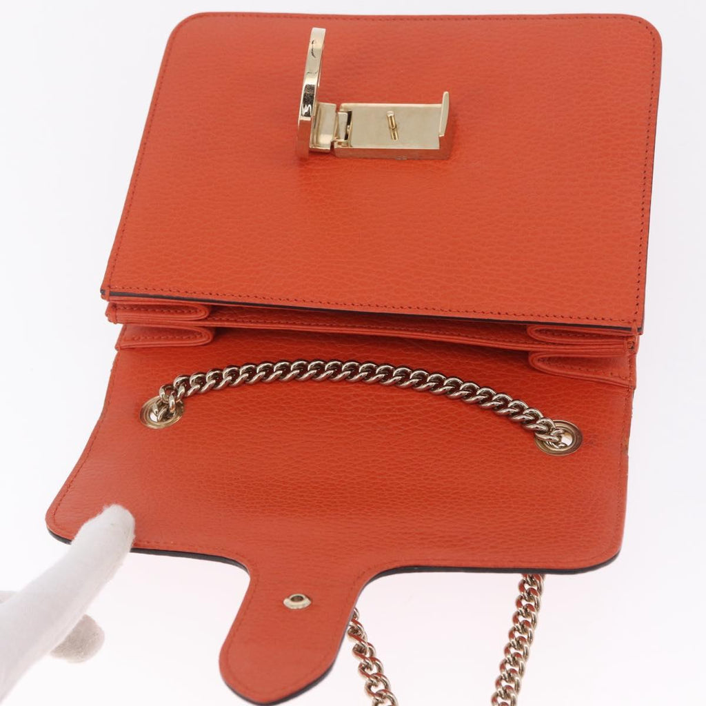 GUCCI Interlocking G Chain Bag Leather Outlet Orange Gold 510304 Auth 209361V