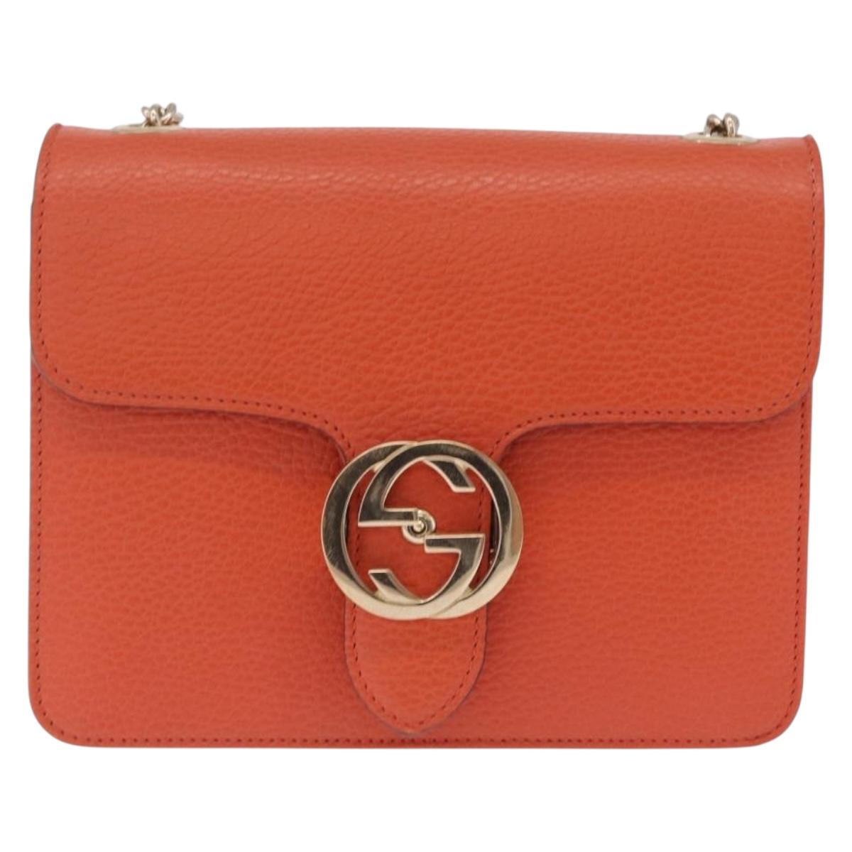 GUCCI Interlocking G Chain Bag Leather Outlet Orange Gold 510304 Auth 209361V