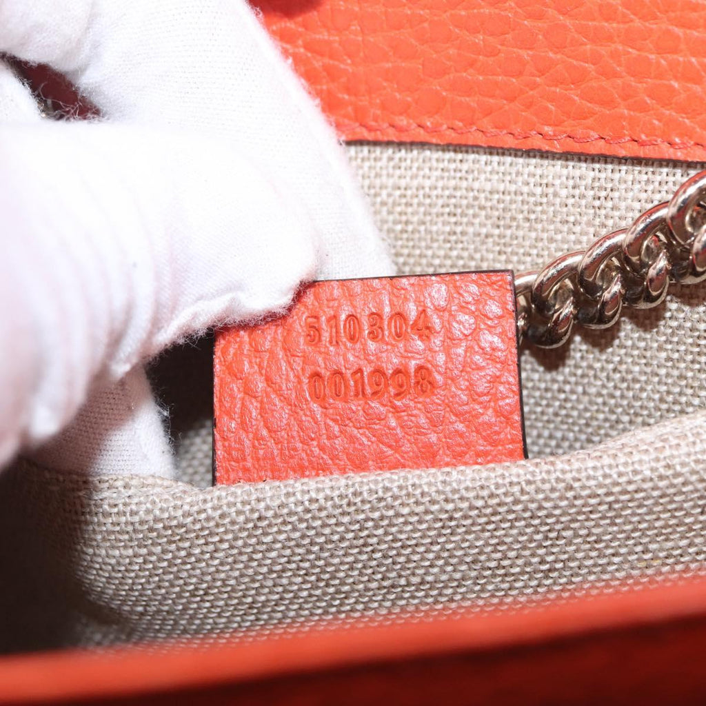 GUCCI Interlocking G Chain Bag Leather Outlet Orange Gold 510304 Auth 209361V