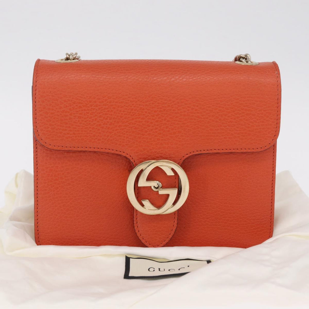 GUCCI Interlocking G Chain Bag Leather Outlet Orange Gold 510304 Auth 209361V