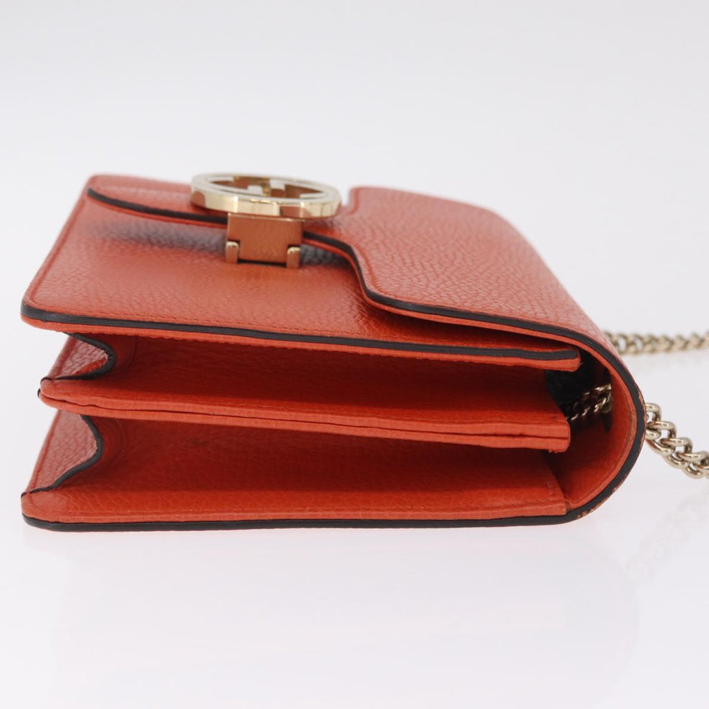 GUCCI Interlocking G Chain Bag Leather Outlet Orange Gold 510304 Auth 209361V