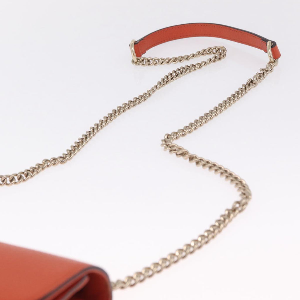 GUCCI Interlocking G Chain Bag Leather Outlet Orange Gold 510304 Auth 209361V