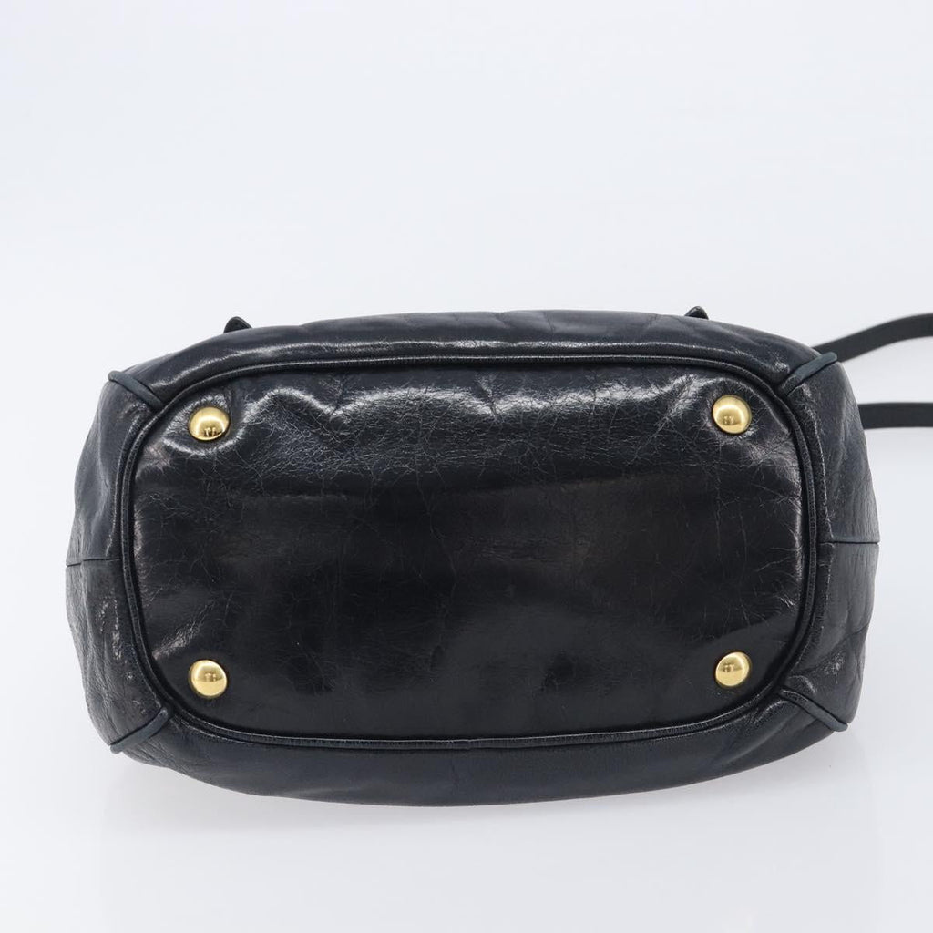 Miu Miu Hand Bag Leather 2way Black Gold Tone Auth 209363V