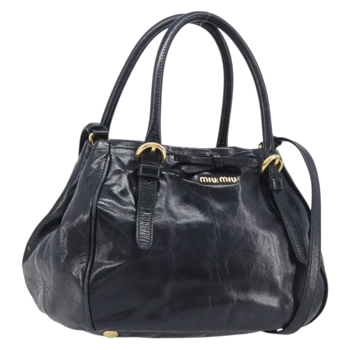 Miu Miu Hand Bag Leather 2way Black Gold Tone Auth 209363V