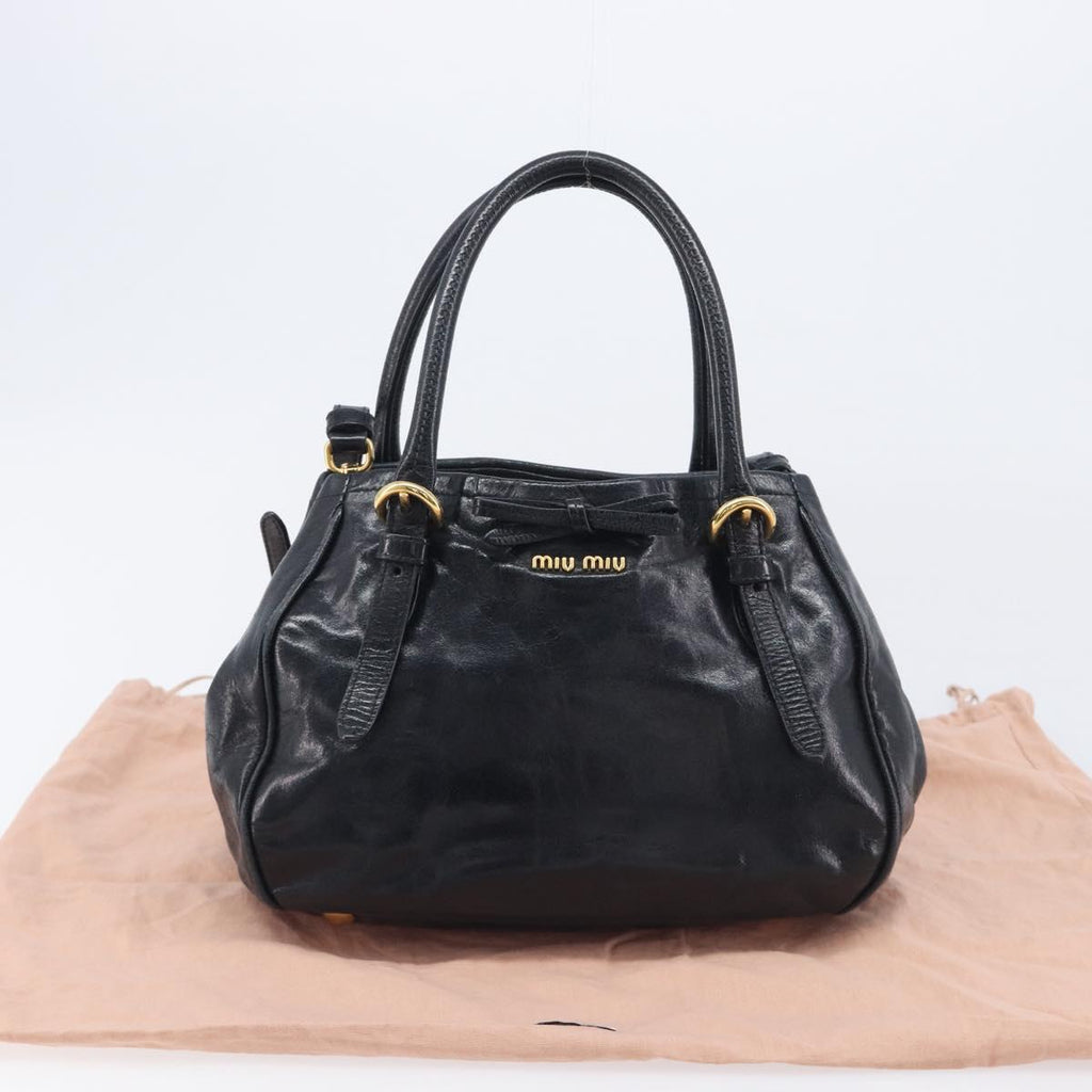 Miu Miu Hand Bag Leather 2way Black Gold Tone Auth 209363V