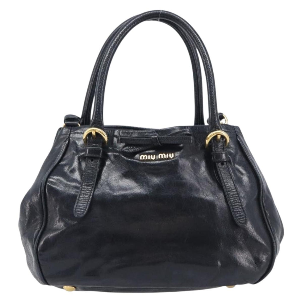 Miu Miu Hand Bag Leather 2way Black Gold Tone Auth 209363V