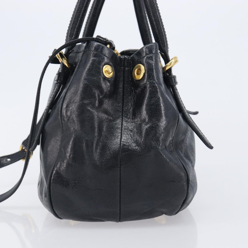 Miu Miu Hand Bag Leather 2way Black Gold Tone Auth 209363V