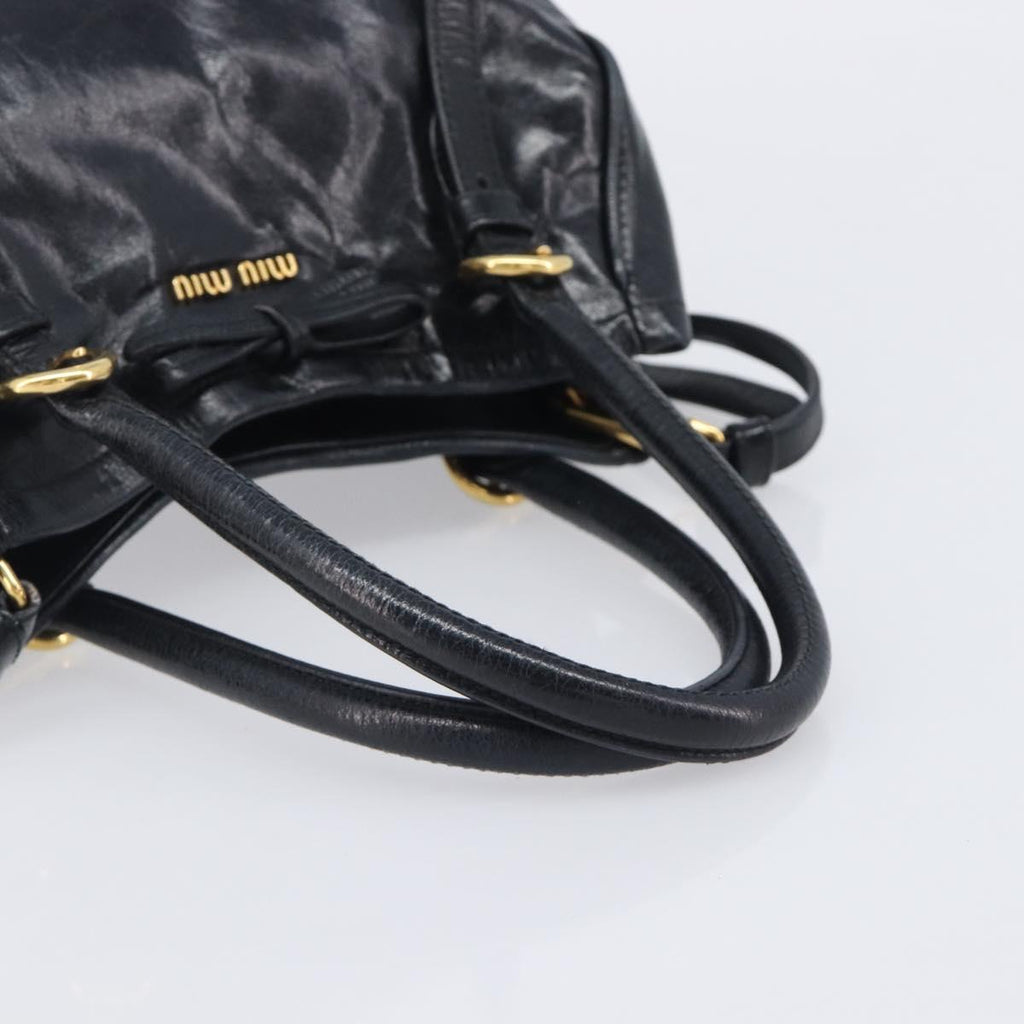 Miu Miu Hand Bag Leather 2way Black Gold Tone Auth 209363V