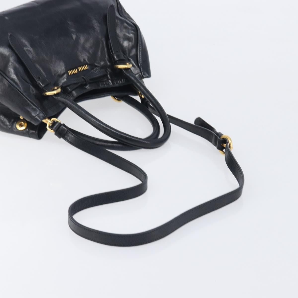 Miu Miu Hand Bag Leather 2way Black Gold Tone Auth 209363V
