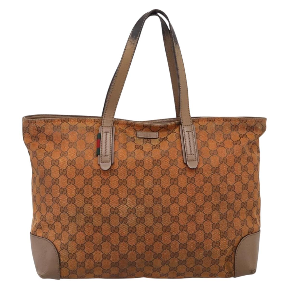 GUCCI GG Canvas Tote Bag Orange Gold Tone 308928 Auth 209372