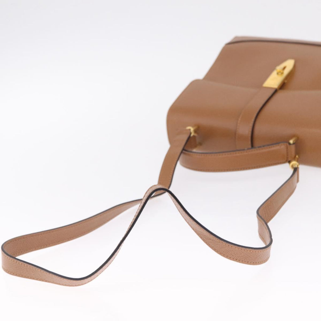 CELINE Hand Bag Leather 2way Brown Gold Auth 209392V
