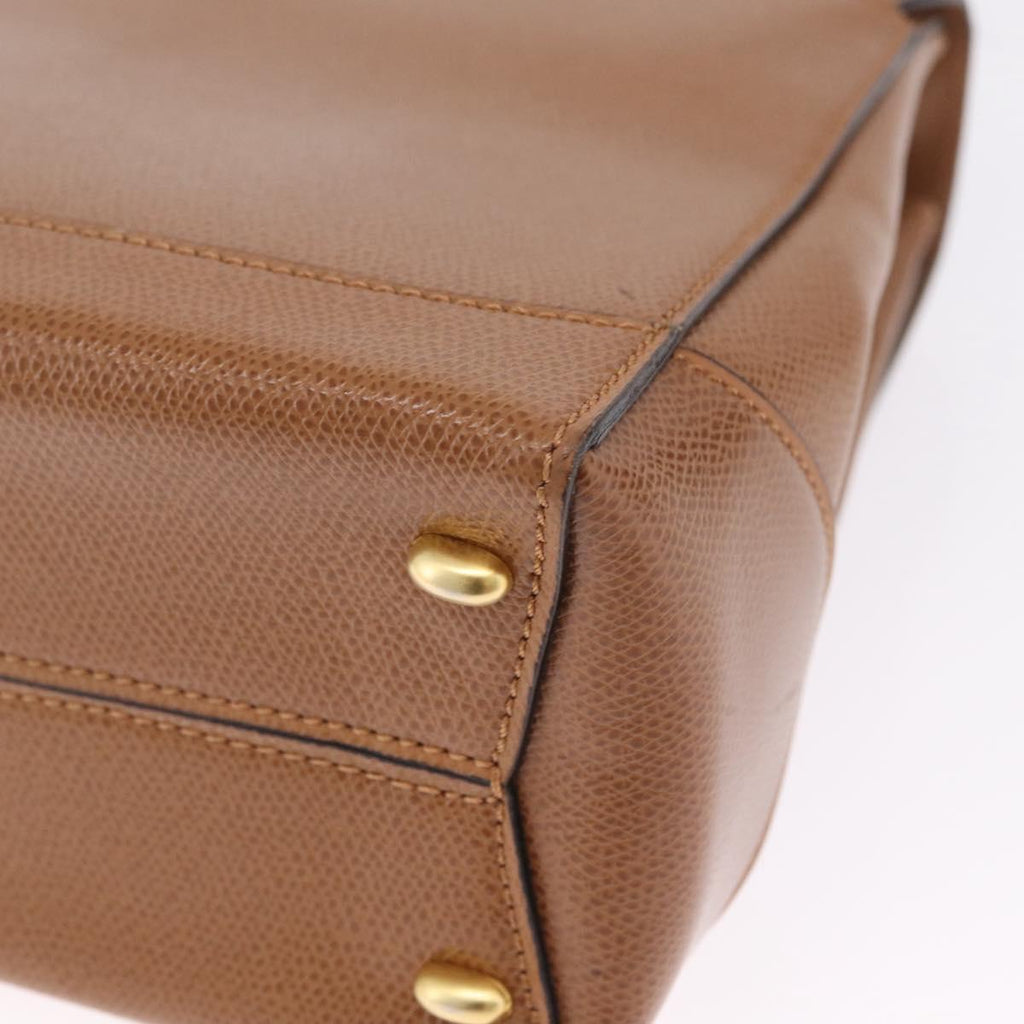 CELINE Hand Bag Leather 2way Brown Gold Auth 209392V