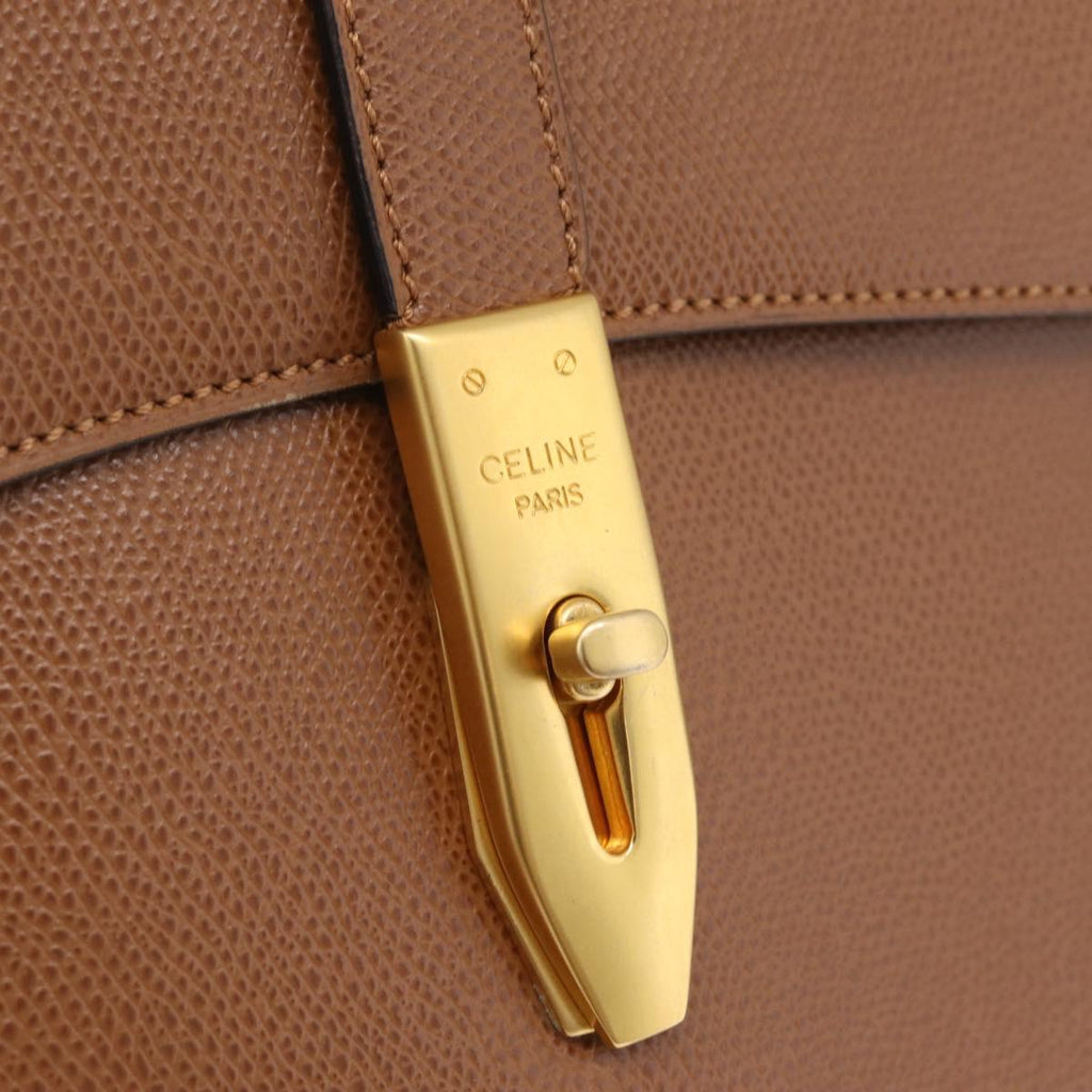 CELINE Hand Bag Leather 2way Brown Gold Auth 209392V